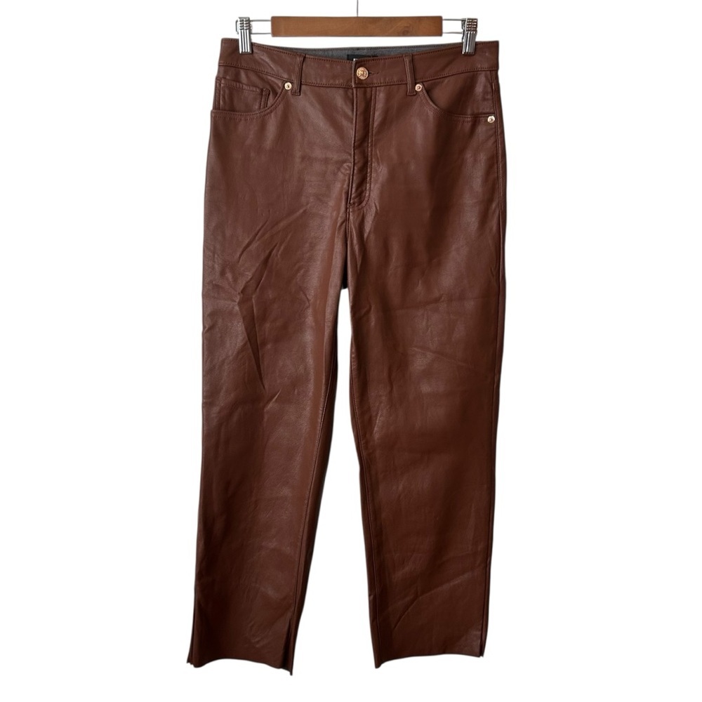 Express Vegan Leather Super High Rise Straight Pants‎ SZ 8 in Brown - Picture 2 of 9